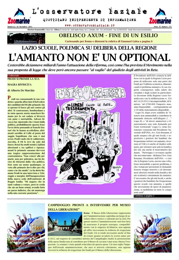 L'osservatore d'Italia edizione del 10 Novembre 2013
